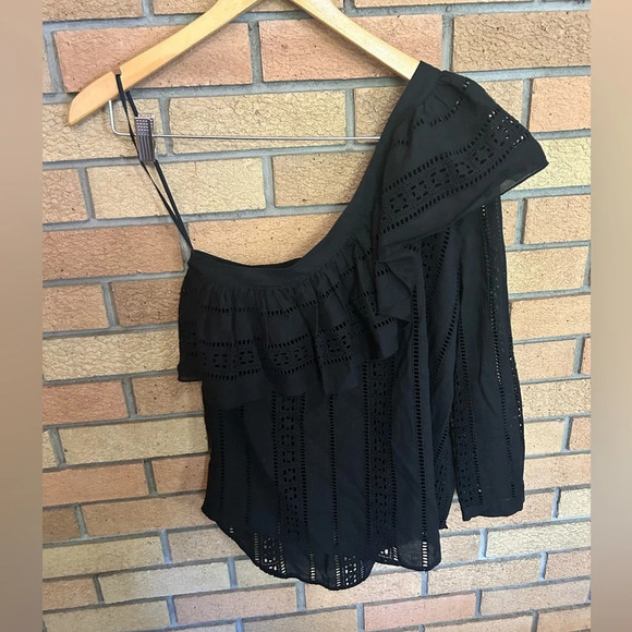 Veronica Beard Cruz Eyelet Top One Shoulder Ruffle Shirt Size 6 Casual - Picture 2 of 6